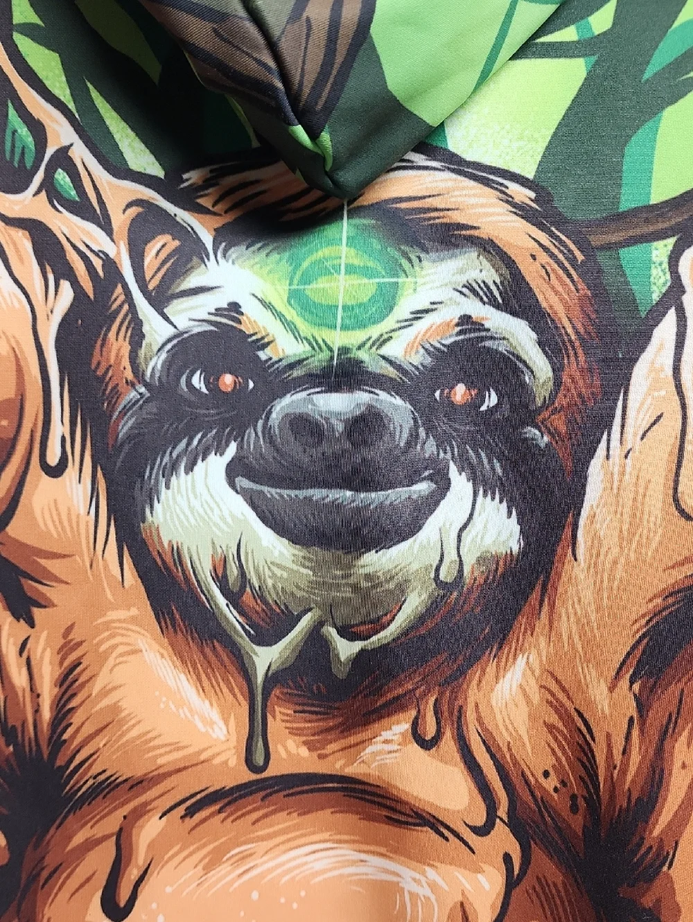 Waz Shop Visionary Art & Apparel Graphic Sloth Hoodie in Green & Orange Size M